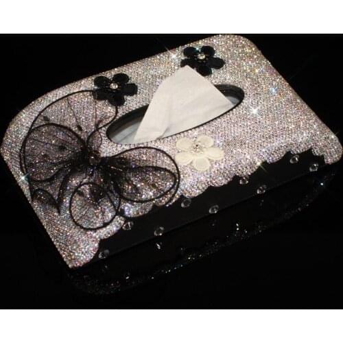 Luxury Car Tissue Box Rhinestone Diamond Auto Tissue Holder Block-type Tissue Box Car Styling Bow Crystal Diamante Bling Cover
