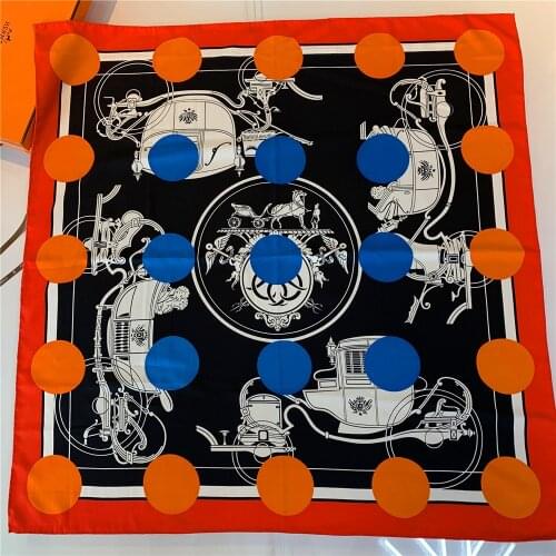 90cm Manual Hand Rolled Twill Silk Scarf Women Dot Carriage Curled Square Scarves Echarpes Foulards Femme Wrap Bandana Hijab