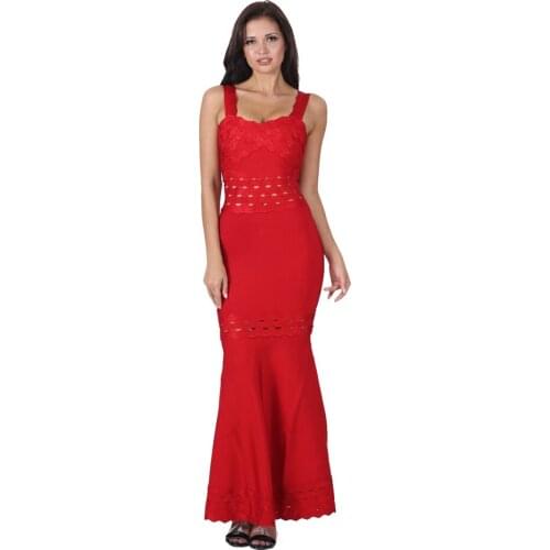 S Curve Maxi Bandage Dress Spaghetti Strap Sleeveless Party Hollow Out Jacquard Mermaid Long Dress