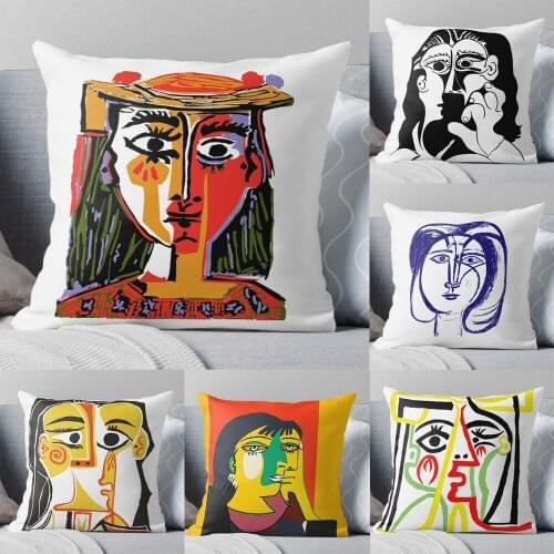 Womens Head Decorative Cushion Cover Picasso Abstract Art Paintings Decor Pillow Cover for Home Decor Linen Decorative Pillows