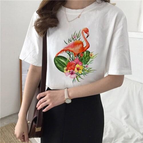 2021 Women Tshirt fashion Graphic Cartoon Flamingo Beach Watercolor Print Ladies Tees Summer Casual Short sleeve tshirt femme
