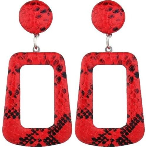 Fashion Temperament Joker Long Geometric Snake Grain PU Leather Earrings For Women European And American Wholesale