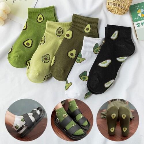 Women One Size Green Fruit Casual Ankle Socks Avocado Embroidery Cotton Streetwear Girls Short Harajuku Socks kawaii Pop Socks