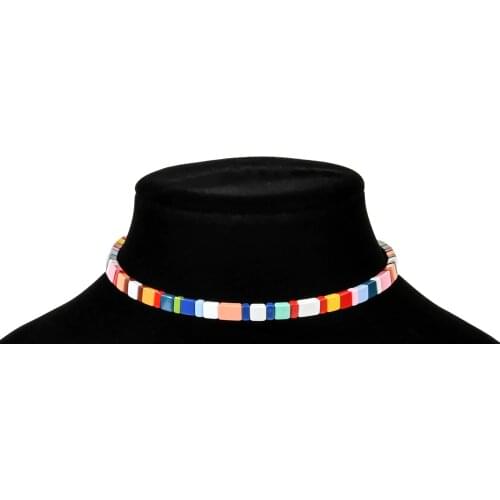 ZMZY Rainbow Bohemian Bead Flower Choker Necklace Statement Short Collar Clavicle Chain Necklace for Women Jewelry