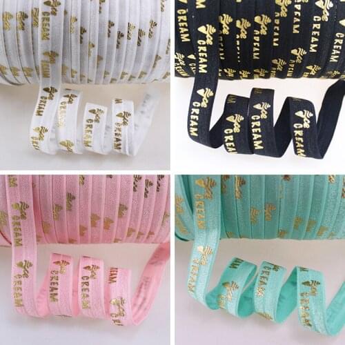 4 colors gold foil ice cream Printed foe elastic 5/8" fold over elastic 50 yards per lot