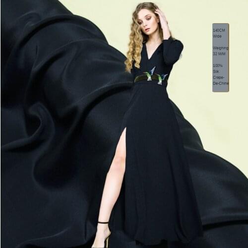 140 * 50cm Best Solid Evergreen Color 32m/m Heavy Silk Crepe -De-Chine Dress Shirt Fashion Fabric