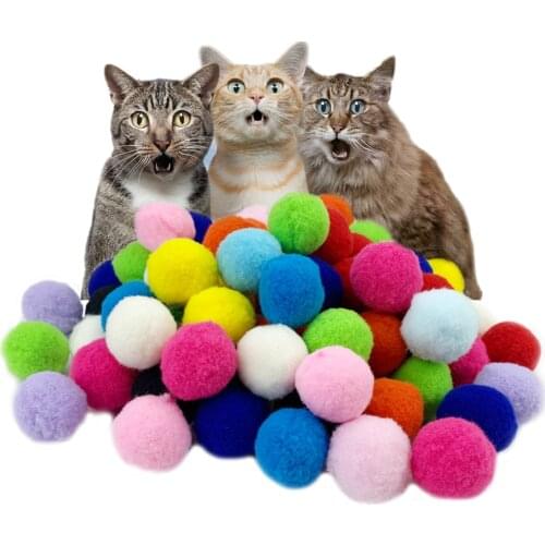 24pc 48pc Solid Color Stretch Plush Ball Cat Toys Interactive Cat Pom Ball Plush Colorful Funny Cat Chew Toy Kitten Dropshipping