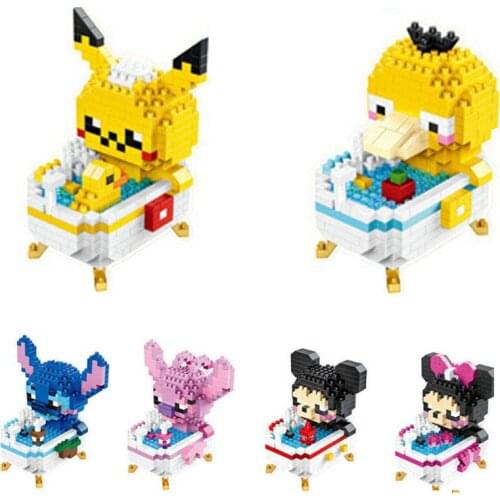 300-400pcs Pokemon Pikachu Psyduck Micro Building Blocks Angel Diamond Brick Figures Toys for Children Gift Cute 3D Model Toys