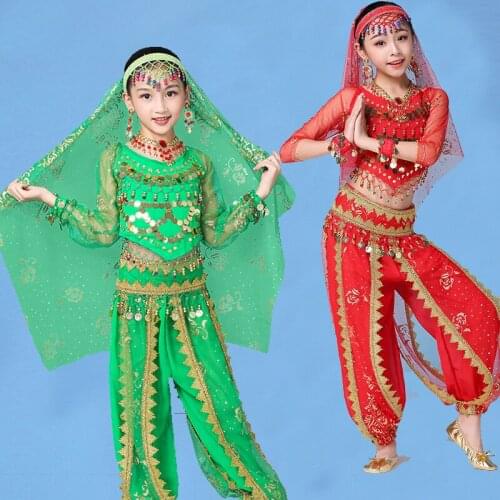 4Pcs/Set Belly Dance Costume For Children Bollywood Indian Dancing Clothes Oriental Dancing Stage Performance Dance Wear