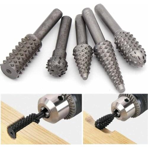 5pcs Woodworking Steel Rotary Rasp File 1/4" Shank Rotor Craft Files Rasp Burrs Wood Bits Grinding Power Carving Hand Tool