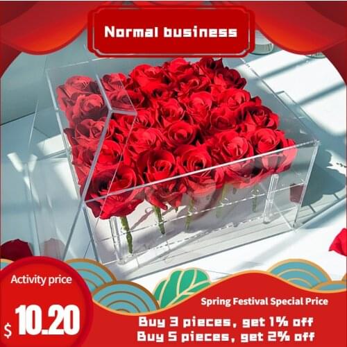 Acrylic Transparent Makeup Organizer Material Cosmetic Case Holder Rose Flower Box With Lid Makeup Organizer for Valentines Day