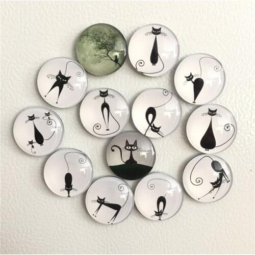 Free shipping 13pcs Cute Black Cat Round Fridge Magnet Cartoon Animal Refrigerator Message sticker Locker Magnet Home Decor