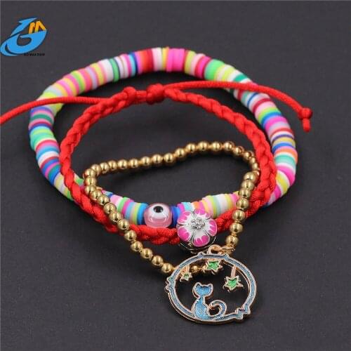 DGW Boho beaded Bracelet For Women evil eyes Bracelets cute cat star flower Charm Pulseras Summer Femme Jewelry