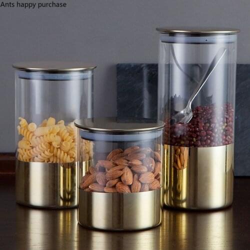 Household Glass Sealed Jars with Cover Transparent Kitchen Storage Tank Moisture-proof Food Storage Tank European Glass Jar