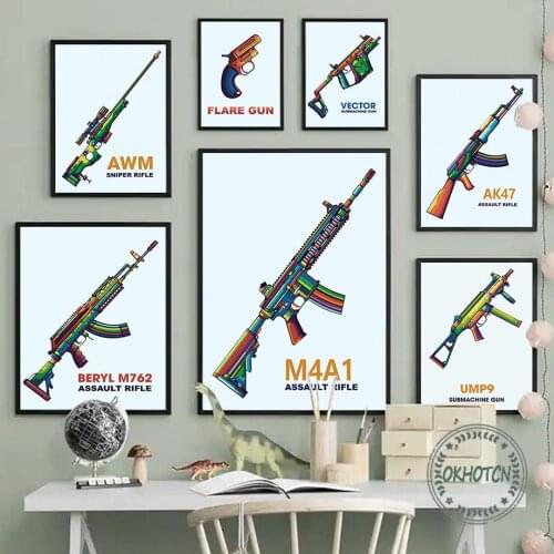 Cs Go Shooting Gamer Weapon Gun Posters and Prints Awm 98K Ak47 Canvas Painting Nordic Wall Art Pictures Kids Nursery Decor