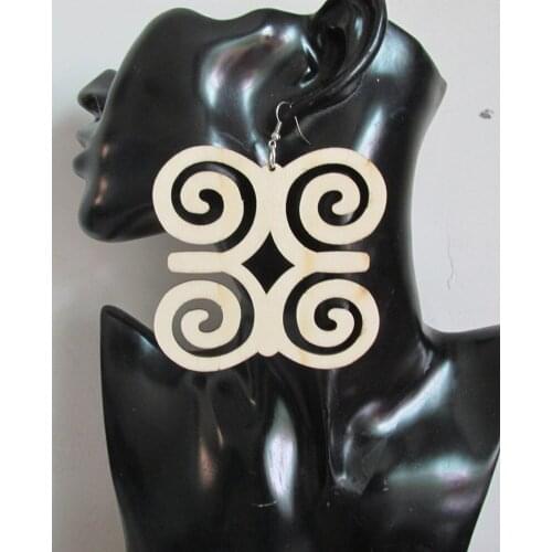 Natural Adinkra Africa Symbol Wooden Earrings