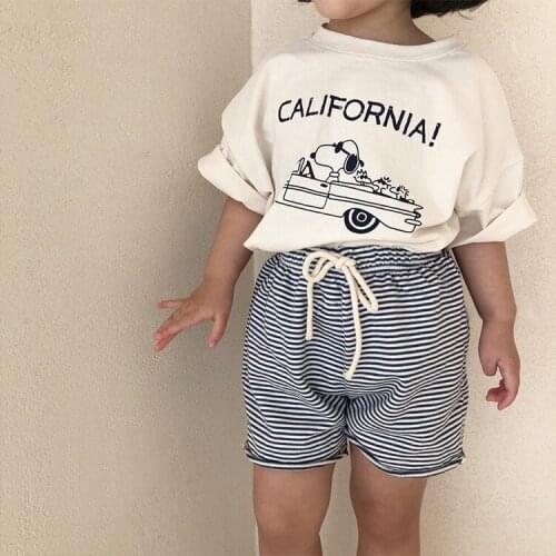 Childrens Summer New Tops Korean Casual Style Baby Girl Cartoon Car Printing Boys and Girls O-neck Short-sleeved T-shirt 2-7Y