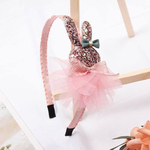 Ncmama Girls Hair Accessories Korean Cute Hairband for Kids Glitter Bunny Hair Hoop Princess Crown Handmade Hair Band Headwear