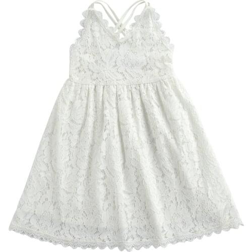 FOCUSNORM 2-7Y Summer Princess Kids Girls Lace Dress Flowers Printed Strap Sleeveless V Neck Bandage A-Line Dress