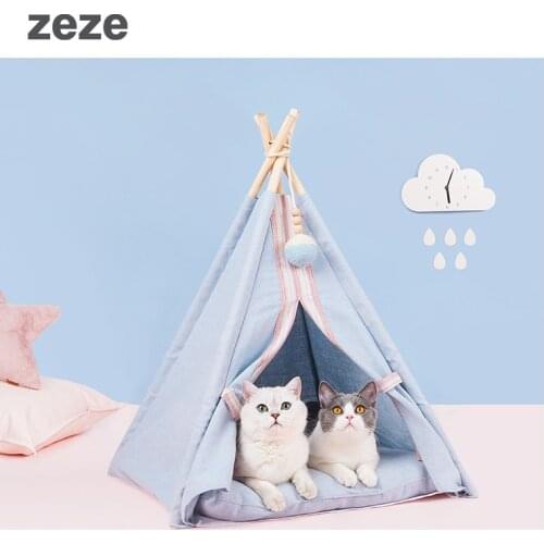 Pet Tent House Cat Bed Portable Teepee Thick Cushion Available for Dog Puppy Outdoor Indoor Portable Linen Pet Dog Tent Supplies