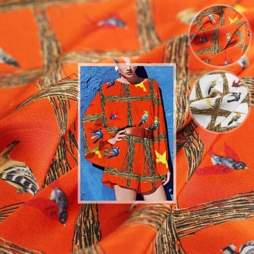 White waxberry birds silk double crepe clothing fabric dress clothing comfortable crepe silky silk fabric free shipping