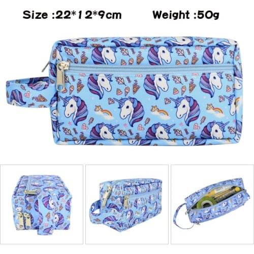Anime Unicorn Double Layer Large Capacity Pencil Case Make-up Canvas Pencil Box School Office Pen Bag