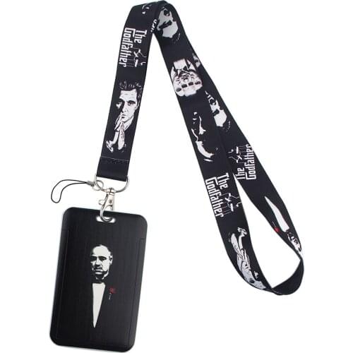 ER499 Figure God Father Black Lanyards Id Badge Holder Keychain ID Card Pass Gym Mobile Badge Holder Lanyard Key Holder