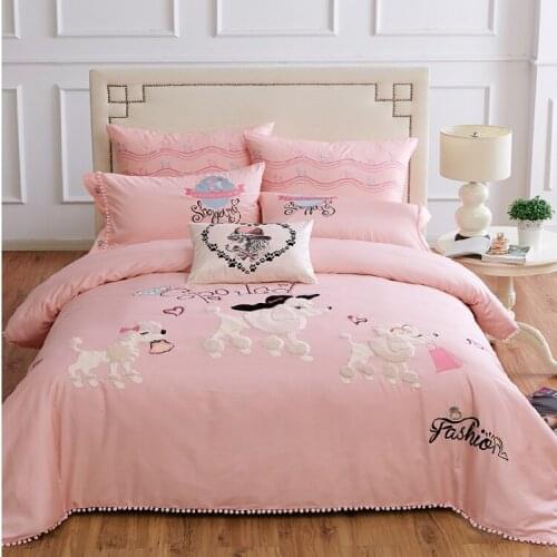 60S Egyptian cotton Luxury Lovely Cartoon Bedding Set Queen King 4pcs Bed sheet set Duvet cover Pillowcases blue white pink