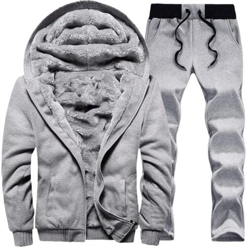 Long Sleeved Hoodies Suit Plus Velvet Thick Version Solid Color Cardigan Hooded Hoodies Contrast Drawstring Straight Trousers
