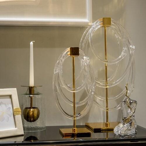 Creative Abstract Circle Glass Craft With Metal Bracket Decoration Designer Home Model Room Soft Decor Ornaments Accessories