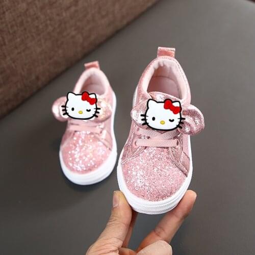Sanrio Hello Kitty 2021 spring new girls' sports shoes childrens casual shoes girls' butterfly festival sequined sneakers