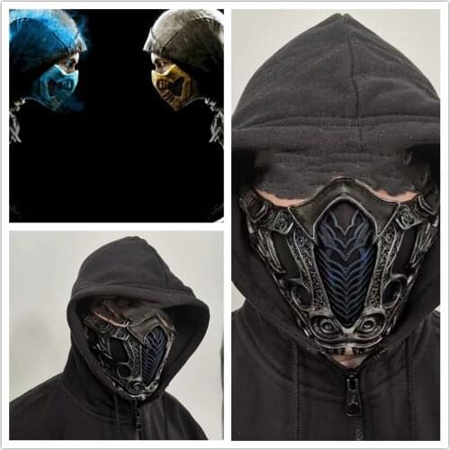Movie Real Person Fight PVC Mask Scorpion Mortal Kombat Mask Movie Cosplay Halloween Party Prop