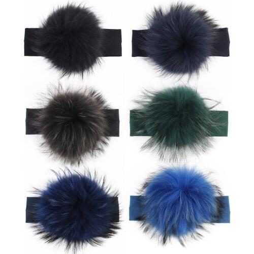 Fashion Children Raccoon Faux Fur Pompoms Headband Cotton Elastic Baby Girls Headwrap Turban Toddler Headwear Hair Accessories