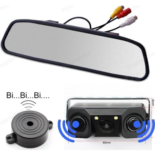 3 in 1 Car Rearview Mirror Monitor 4.3 inch TFT LCD 2 Video input display with Rear View Camera Parking Sensor Backup Radar