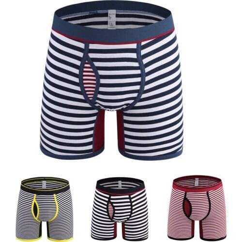 Mens underwear striped cotton four-corner sexy fat guy lengthened sweat-absorbent sports boxer briefs enlarged boxer briefs