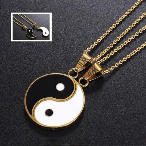 2pcs/set Stainless Steel Tai Chi Necklace Retro Classical Ethnic Style Pendant Puzzle Couple Necklace Friends Jewelry Wholesle