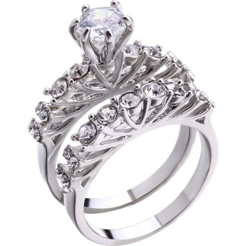 Crystal Ring Set European and American Inlaid Rhinestone Fashion Pair Ring Female Party Gift Wholesale Drop Shipping