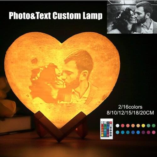 2020 Customized Moon Lamp Rechargeable Lamp with Photo&Text Heart 3D Printed Moon Night Light Gifts for Family Valentines Day