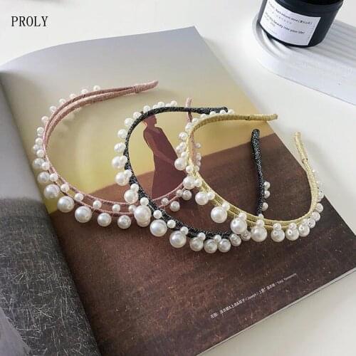 PROLY New Fashion Women Headband Double Beaded Pearls Hairband Fresh Spring Headwear Adult Hair Accessories Wholesale