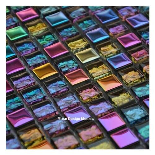Rainbow Symphony Electroplating Crystal Glass Mosaic Tiles for kitchen backsplash bathroom shower fireplace wall tile DIY home