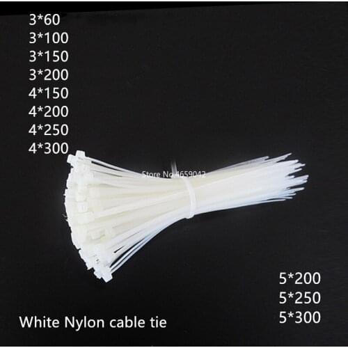50pcs/Lot White Cable Ties Self-Locking Plastic Nylon Wire Cable Zip Ties Fasten Loop Cable