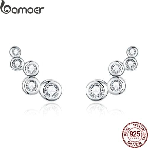 Bamoer Shiny Bubble Long Stud Earrings for Women Geometric Simple 925 Sterling Silver Jewelry Statement Engagement Gift BSE235