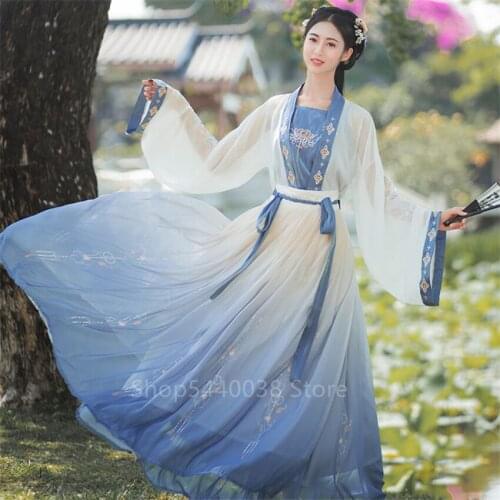 Fairy Chinese Traditional Costume Vintage Women Embroidery Hanfu Dress Elegant Ancient Tang Dynasty Folk Dance Festival Clothes