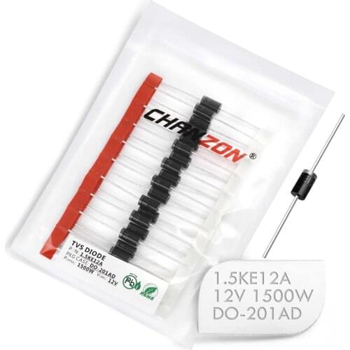 20 Pcs) TVS Diodes 1.5KE12A 1.5KE12 1500W 12V DO-201AD (DO-27) Unidirectional Channel 1500 Watt 12 Volt