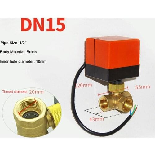 1/2" Three Way Motorized Ball Valve 220V 12V 24V 3-Wire 2 Point Control Brass Electric Ball Valve