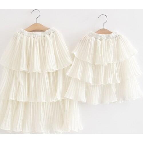 2019 Parent-child Girl Chiffon Cake Skirts Quality Fashion Girls Mother Pleated Skirts Summer Clothing