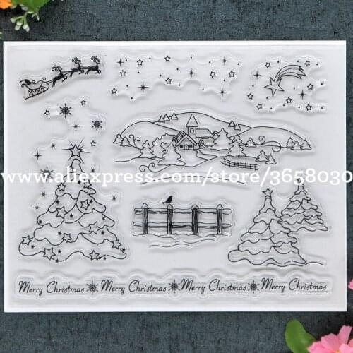Merry Christmas Tree Star Deer Scrapbook DIY photo cards rubber stamp clear stamp transparent stamp 14x18cm 8101638