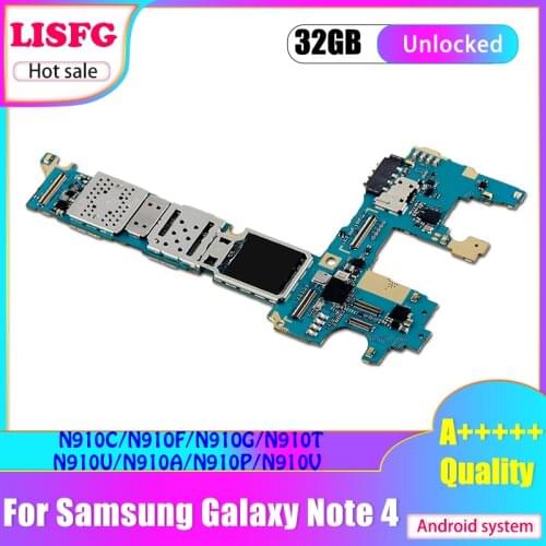 Factory Unlocked 32GB for Samsung Galaxy note 4 N910U N910G N910F N910T N910C N910A N910P/N910V motherboard with full chip