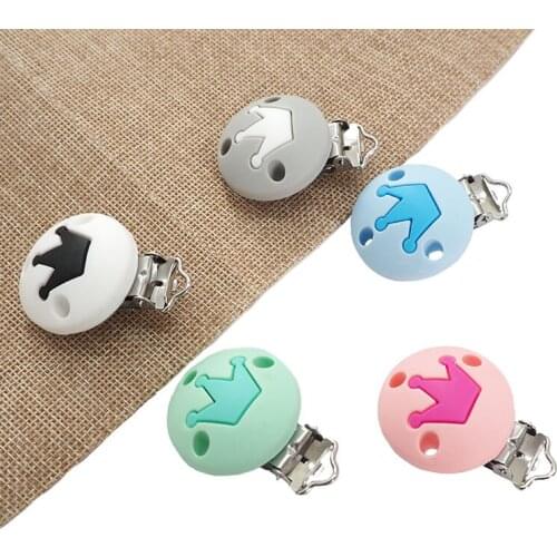 Chenkai 10PCS Round Crown Silicone Teether Chain Holder Soother Nursing Toy Clips DIY Baby Pacifier Dummy Jewelry Gift