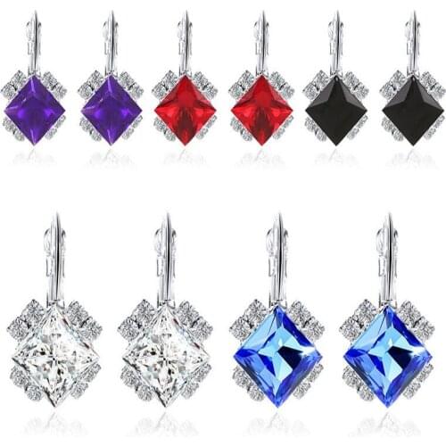 2021 New Female Luxury Crystal Square Stud Earrings Vintage Silver Color Wedding Jewelry White Zircon Stone Earrings For Women